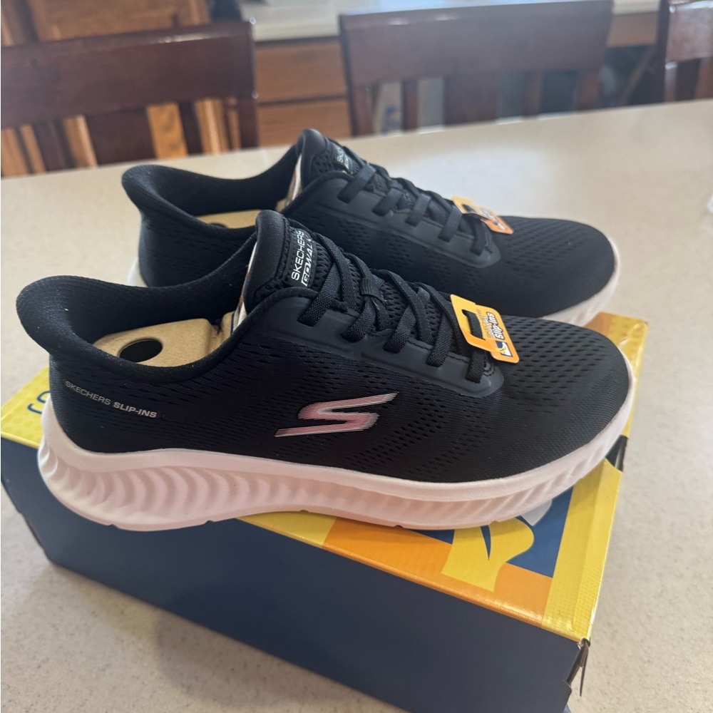 Skechers Go Walk Now Black and White Slip On Running Shoes